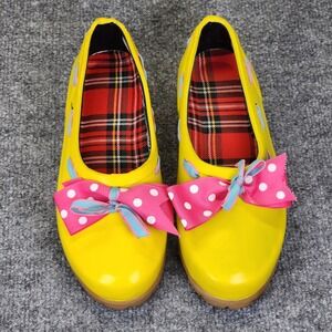 Mid West Women's Yellow Pink Bow Rubber Rain Garden Slip On Shoes Size 7 Women's